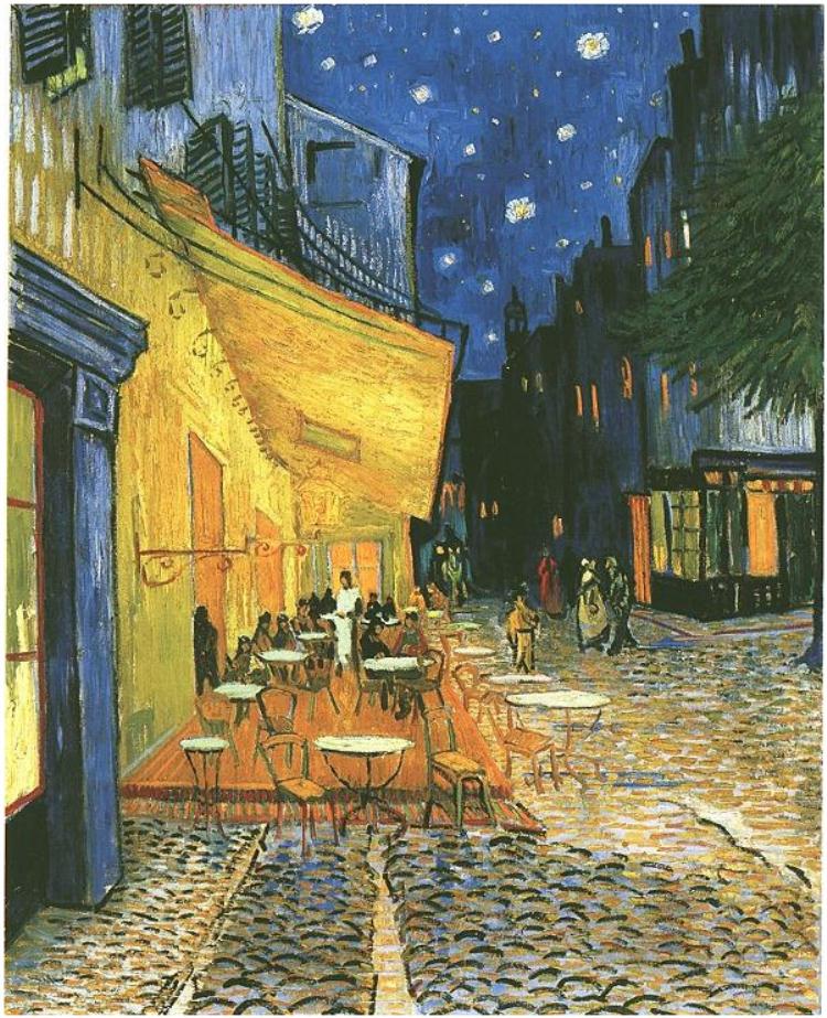 Café-Terrace-on-the-Place-du-Forum,-Arles,-at-Night,-The